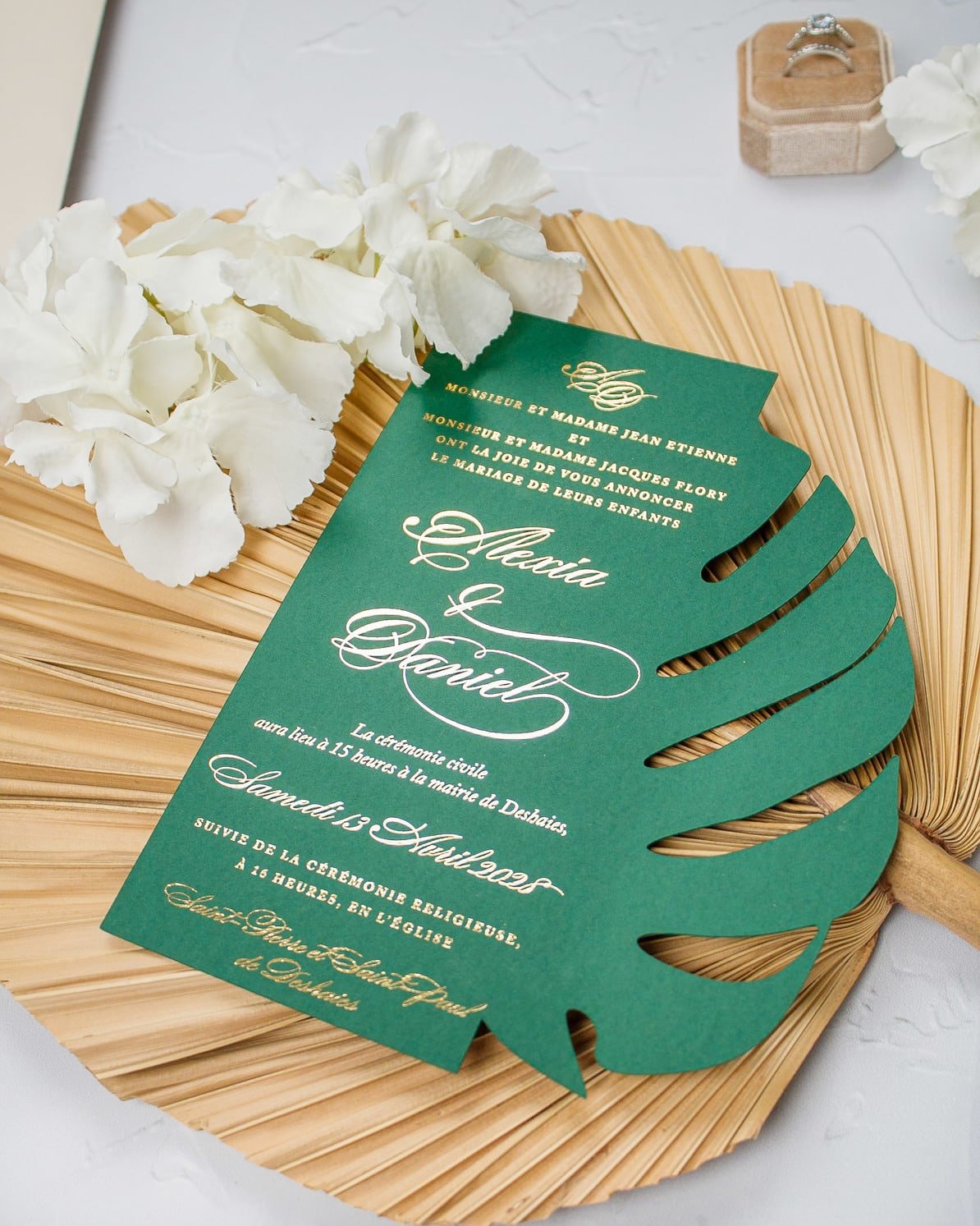 "Bali" - Faire-part de mariage thème tropical, chic et élégant avec dorure or – Wedding stationery - Création Luxe Carterie Studio