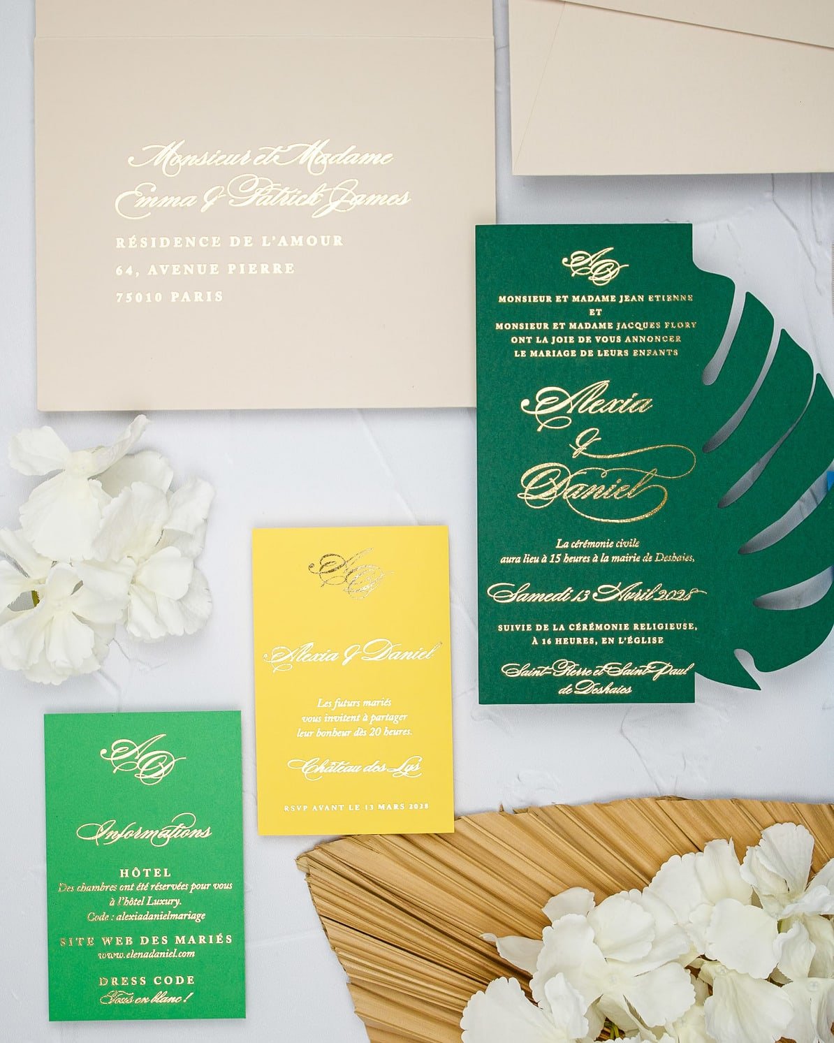 "Bali" - Faire-part de mariage thème tropical, chic et élégant avec dorure or – Wedding stationery - Création Luxe Carterie Studio