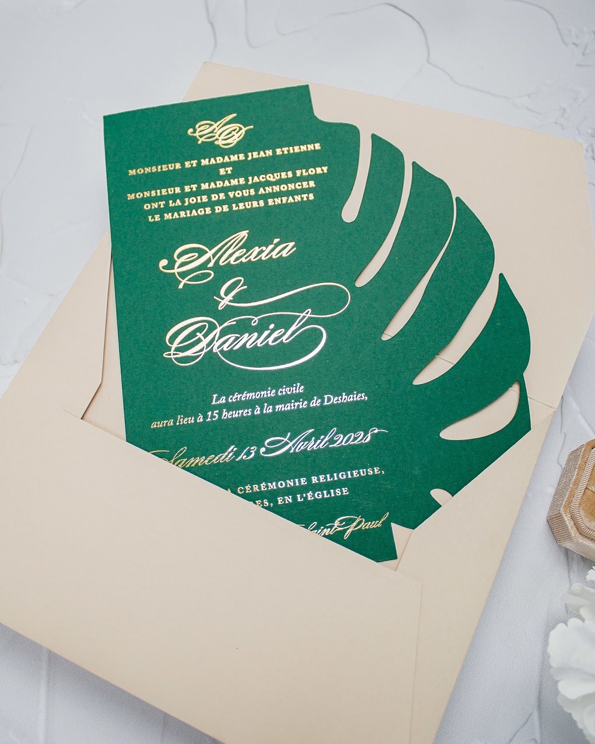 "Bali" - Faire-part de mariage thème tropical, chic et élégant avec dorure or – Wedding stationery - Création Luxe Carterie Studio