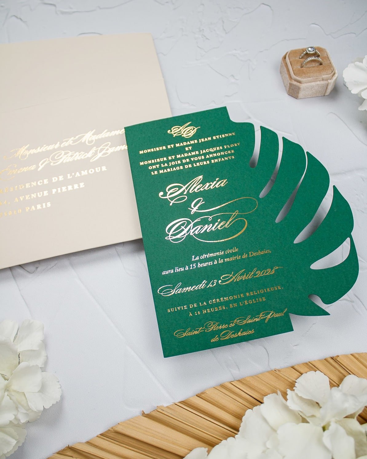 "Bali" - Faire-part de mariage thème tropical, chic et élégant avec dorure or – Wedding stationery - Création Luxe Carterie Studio