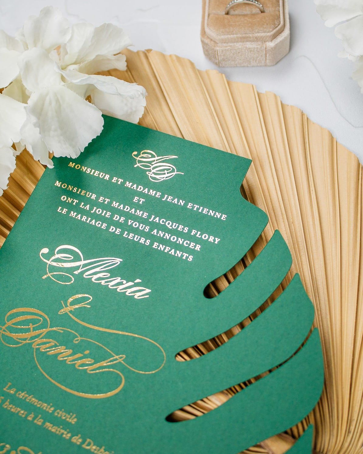 "Bali" - Faire-part de mariage thème tropical, chic et élégant avec dorure or – Wedding stationery - Création Luxe Carterie Studio