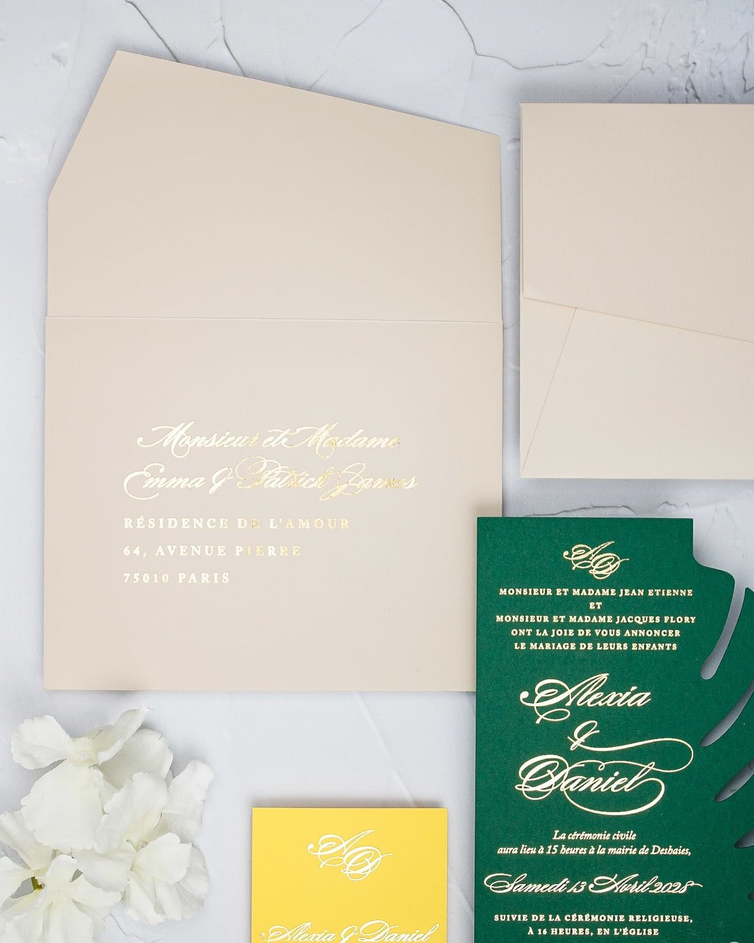 "Bali" - Faire-part de mariage thème tropical, chic et élégant avec dorure or – Wedding stationery - Création Luxe Carterie Studio