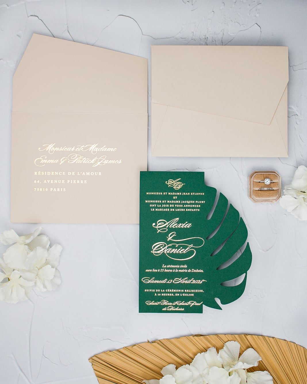 "Bali" - Faire-part de mariage thème tropical, chic et élégant avec dorure or – Wedding stationery - Création Luxe Carterie Studio