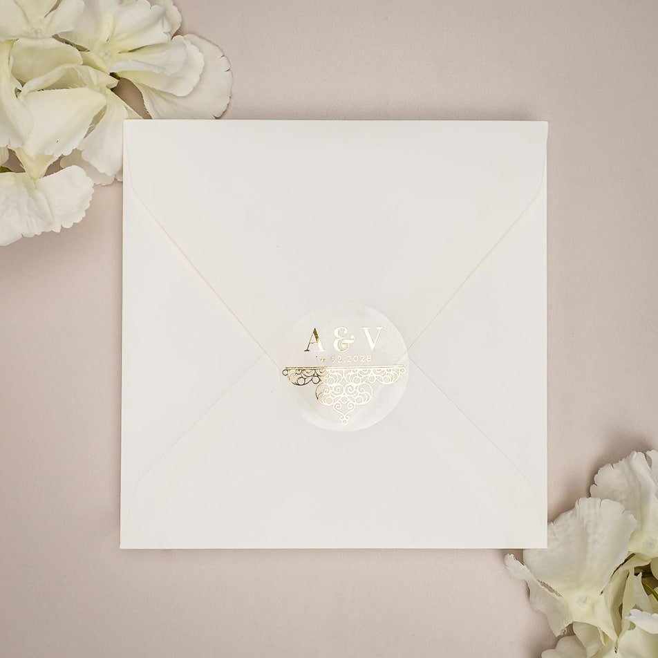 "Bianca - Sticker" - Faire-part de mariage chic, élégant et romantique avec dorure or - Wedding stationery - Création Luxe Carterie Studio