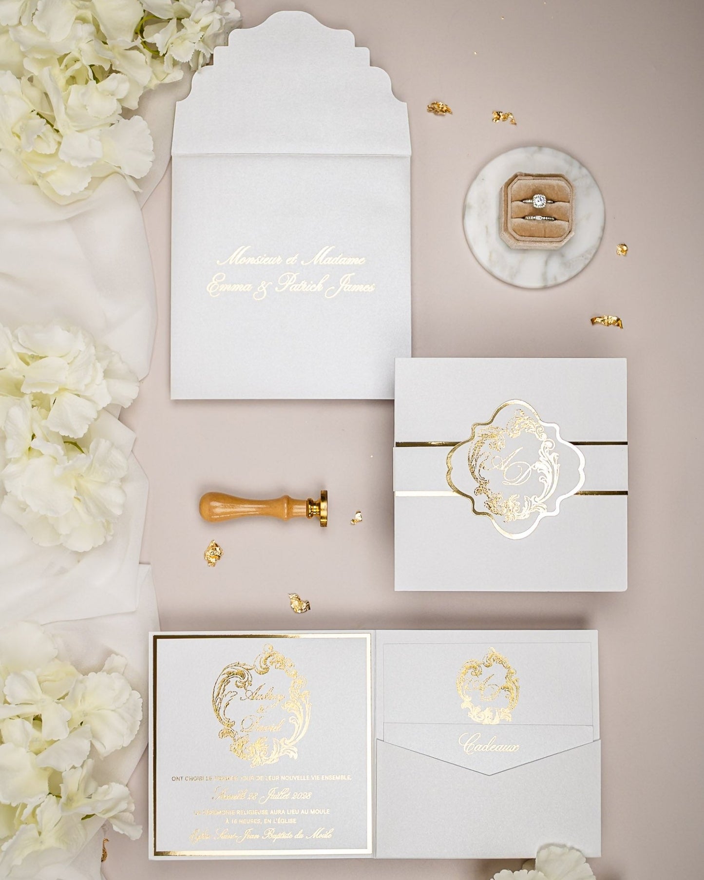 "Bleuet" - Faire-part de mariage chic, élégant et romantique avec dorure or - Wedding stationery - Création Luxe Carterie Studio