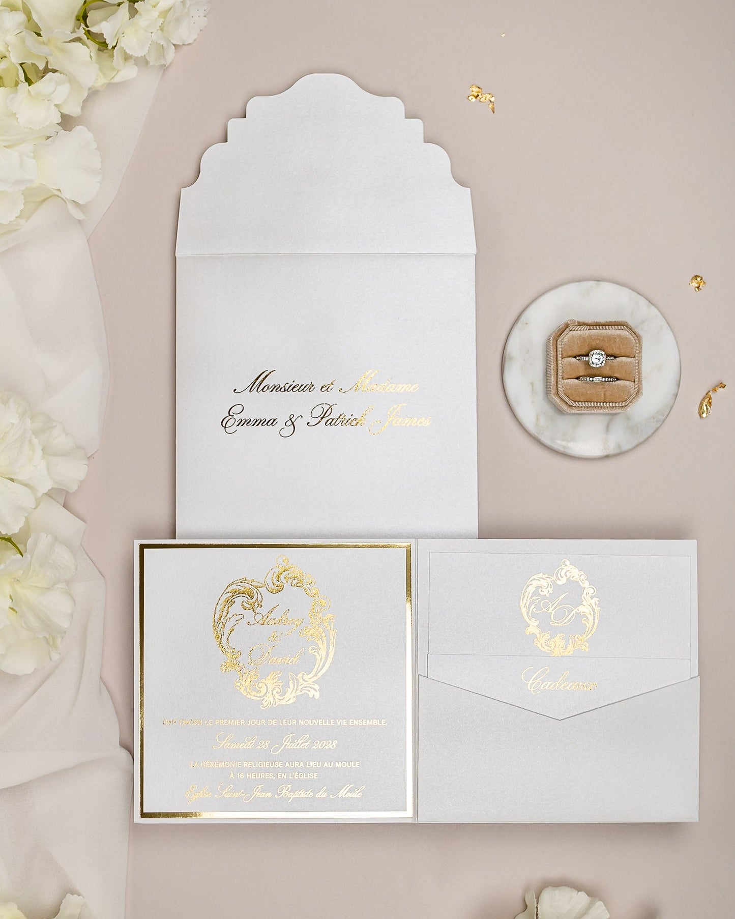 "Bleuet" - Faire-part de mariage chic, élégant et romantique avec dorure or - Wedding stationery - Création Luxe Carterie Studio