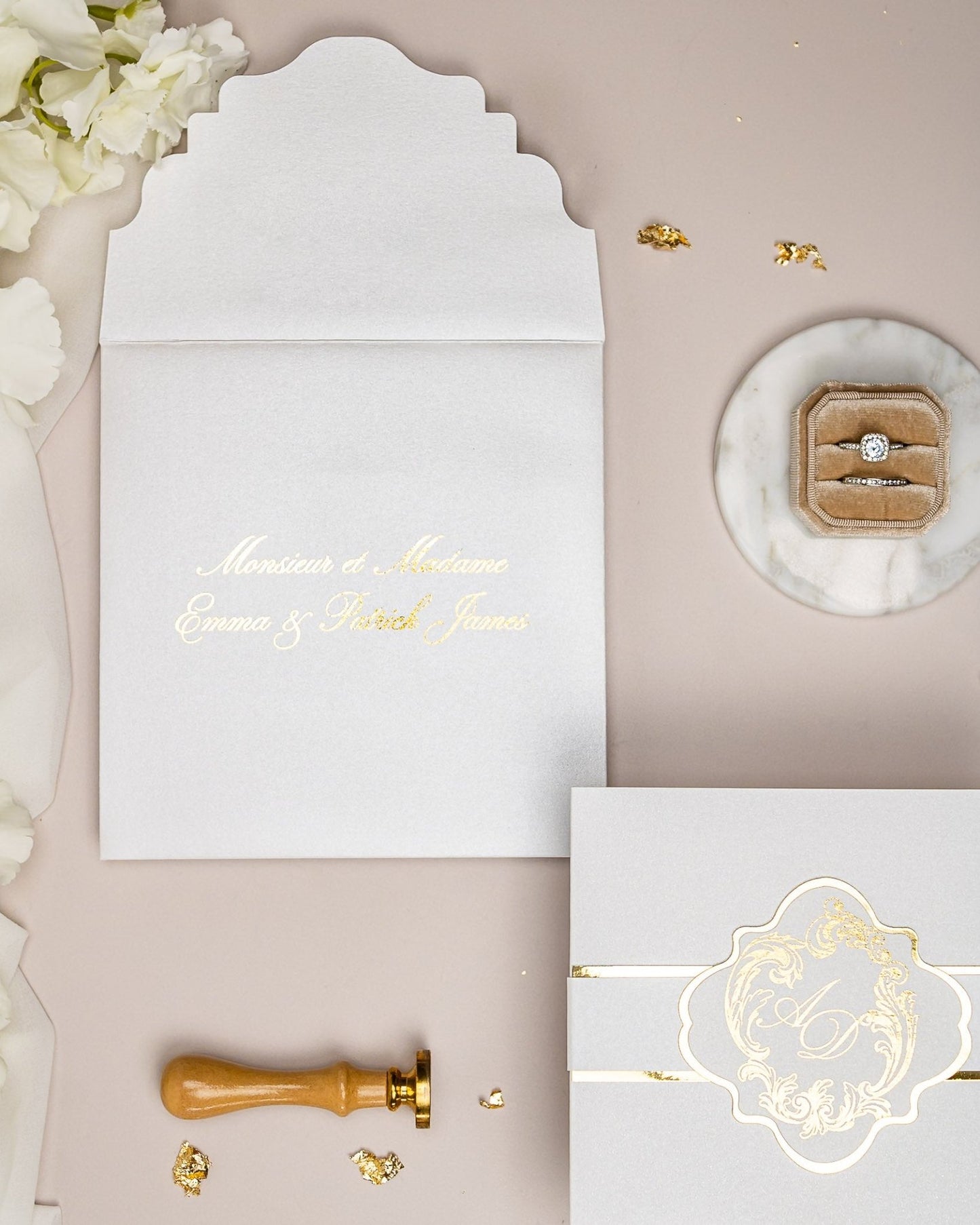 "Bleuet" - Faire-part de mariage chic, élégant et romantique avec dorure or - Wedding stationery - Création Luxe Carterie Studio