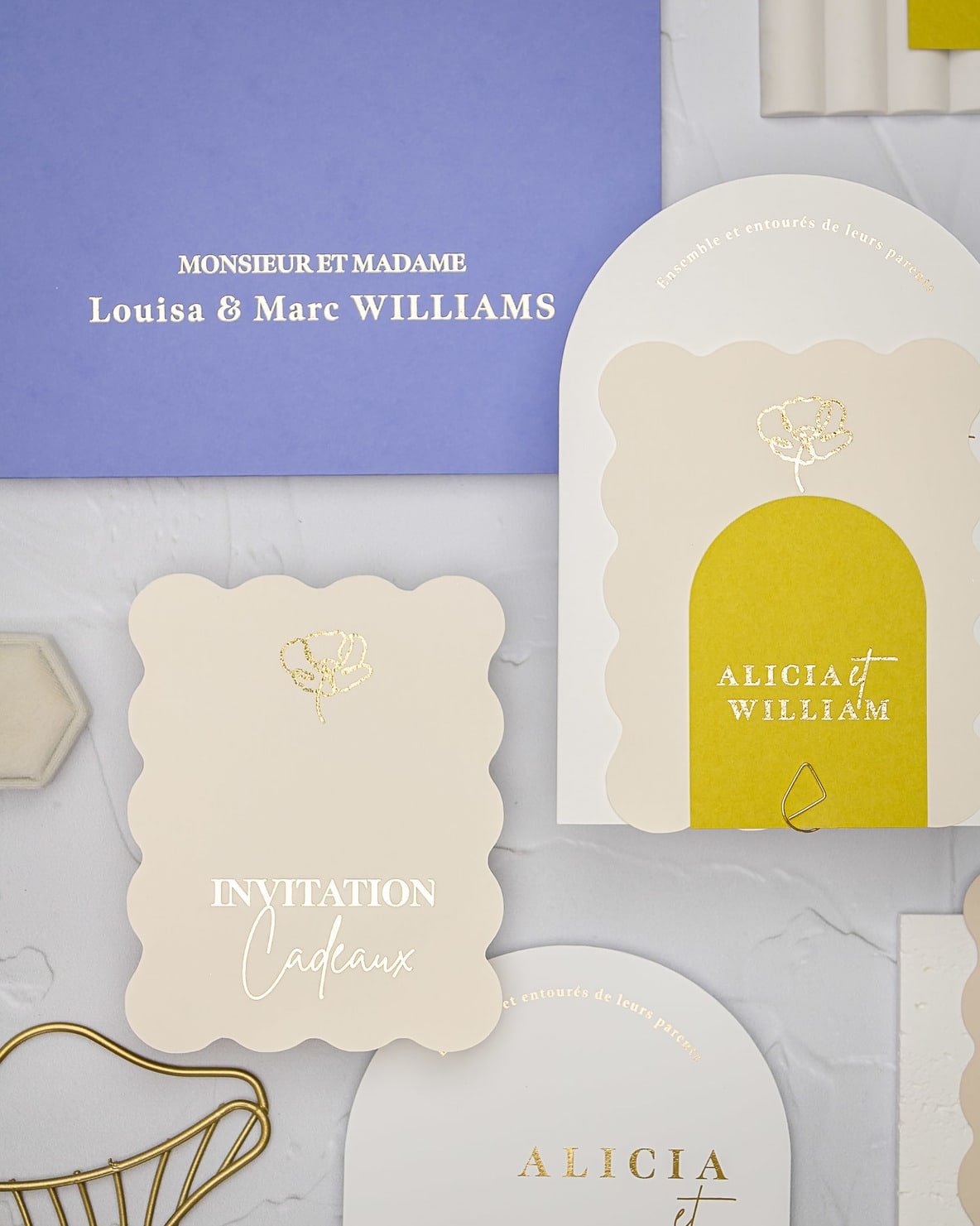 "Bony" - Faire-part de mariage moderne, chic et élégant avec dorure or – Wedding stationery - Création Luxe Carterie Studio