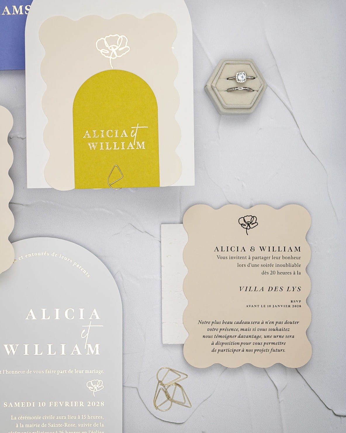 "Bony" - Faire-part de mariage moderne, chic et élégant avec dorure or – Wedding stationery - Création Luxe Carterie Studio