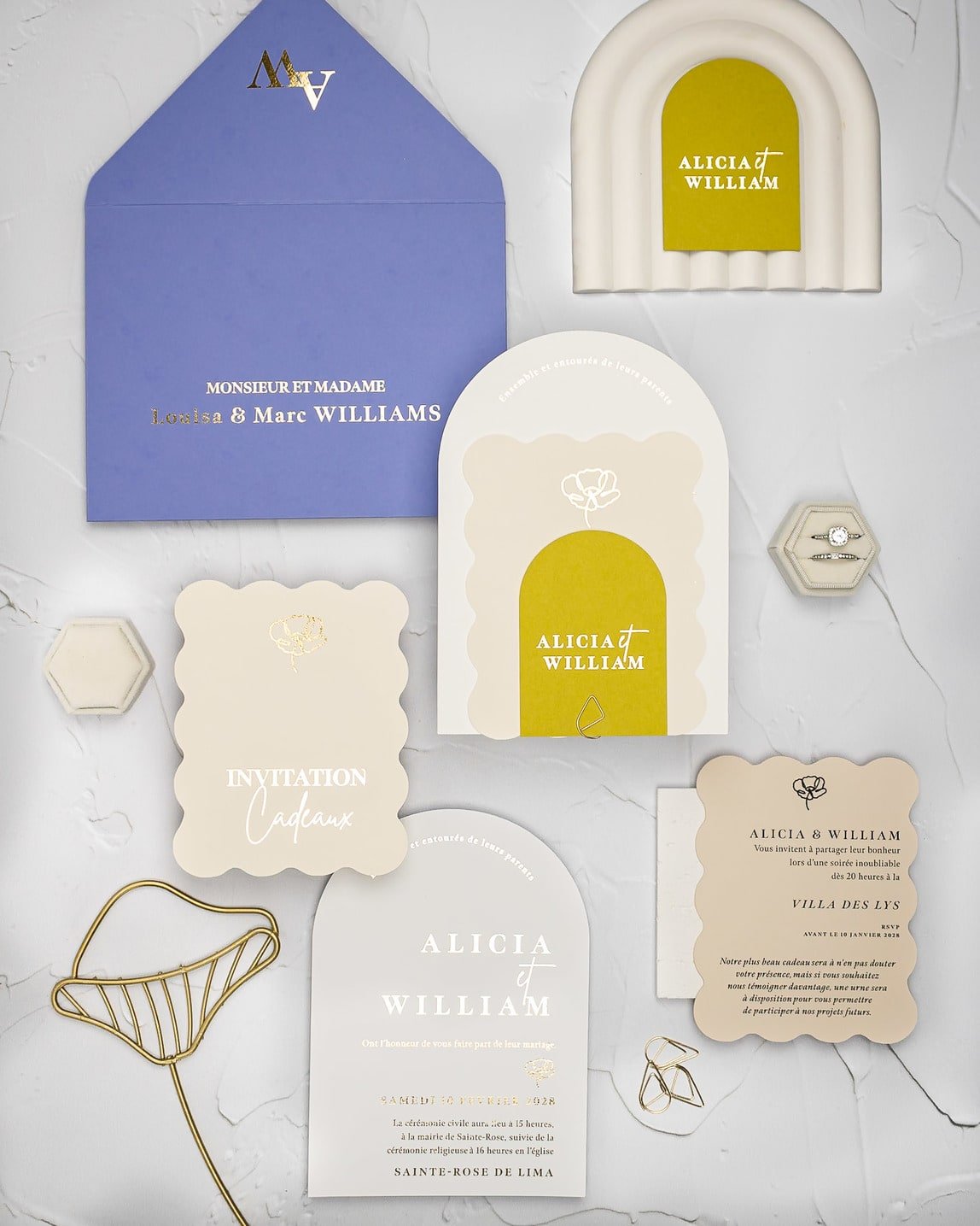 "Bony" - Faire-part de mariage moderne, chic et élégant avec dorure or – Wedding stationery - Création Luxe Carterie Studio