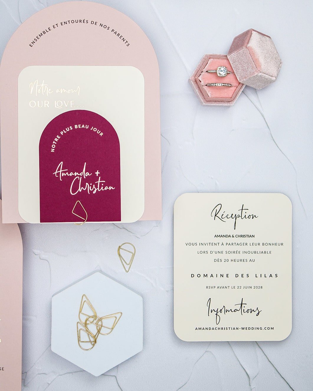 "Calla" - Faire-part de mariage moderne, chic et élégant avec dorure or – Wedding stationery - Création Luxe Carterie Studio