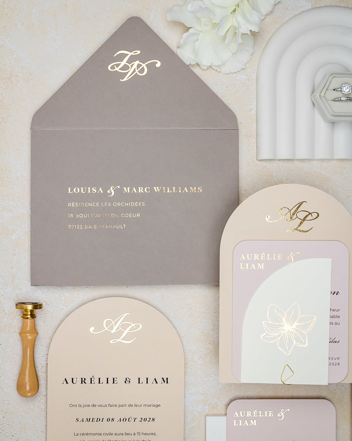 "Callune" - Faire-part de mariage moderne, chic et élégant avec dorure or – Wedding stationery - Création Luxe Carterie Studio