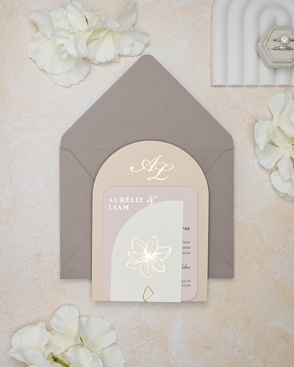 "Callune" - Faire-part de mariage moderne, chic et élégant avec dorure or – Wedding stationery - Création Luxe Carterie Studio