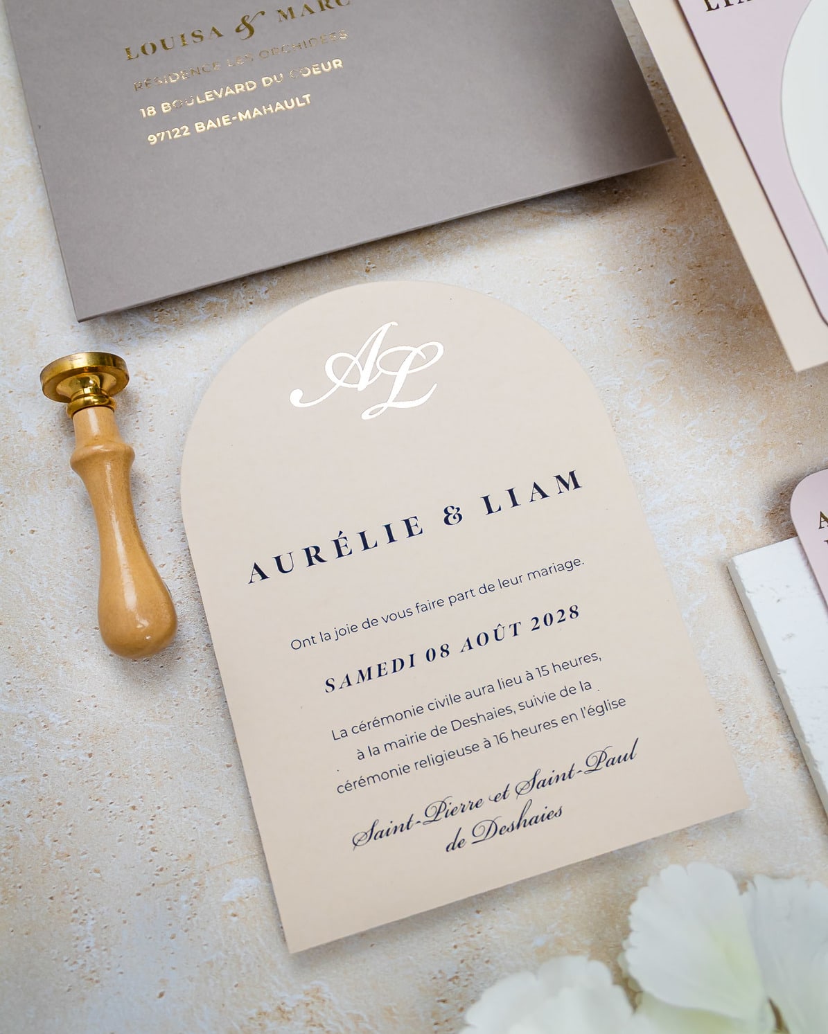 "Callune" - Faire-part de mariage moderne, chic et élégant avec dorure or – Wedding stationery - Création Luxe Carterie Studio