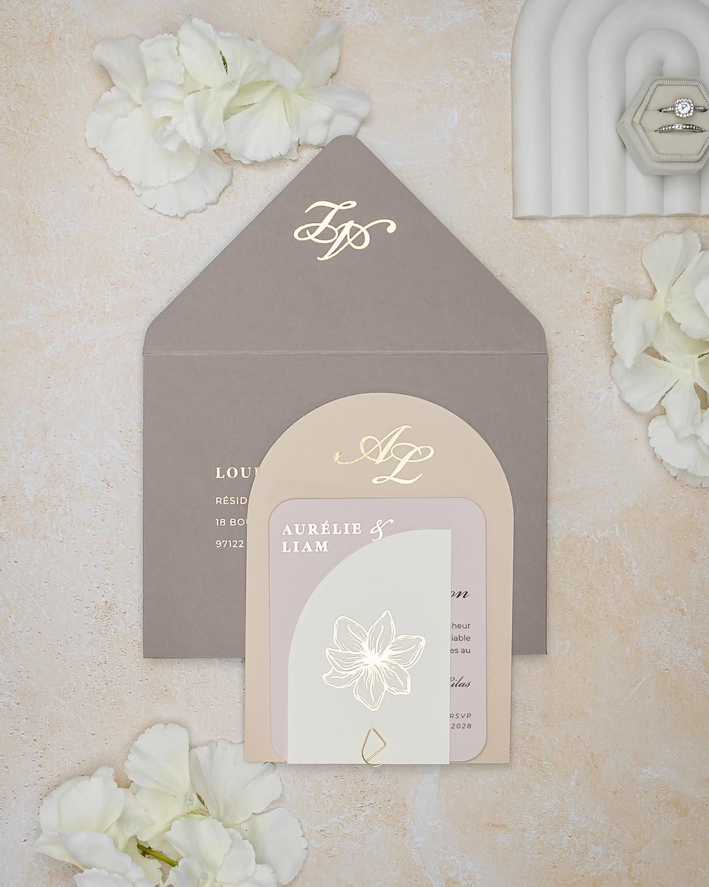 "Callune" - Faire-part de mariage moderne, chic et élégant avec dorure or – Wedding stationery - Création Luxe Carterie Studio
