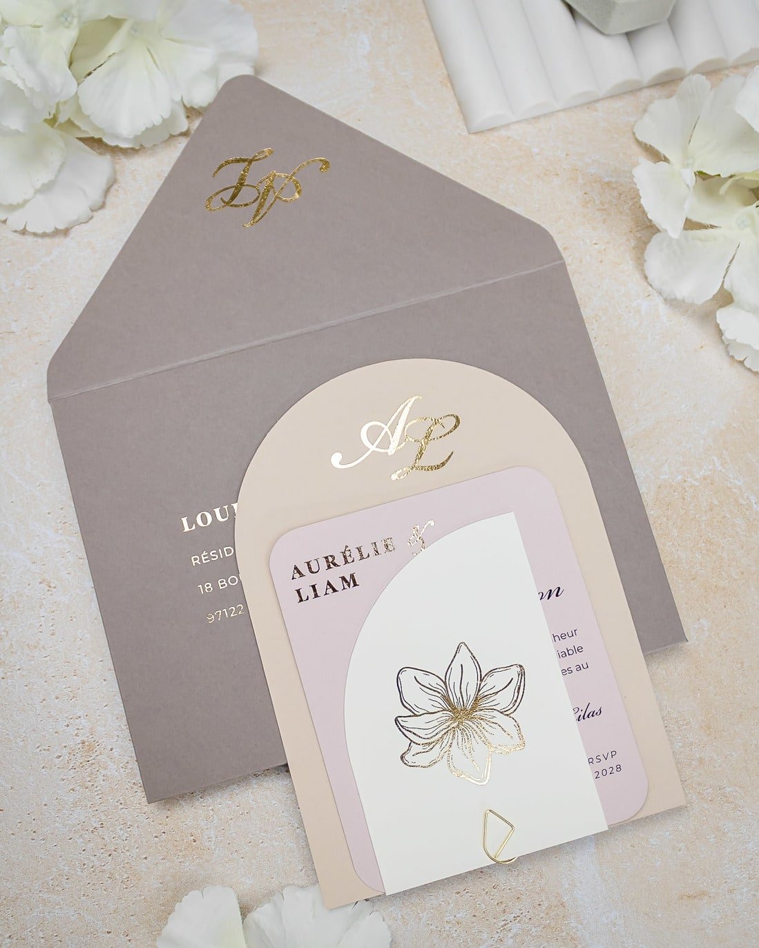 "Callune" - Faire-part de mariage moderne, chic et élégant avec dorure or – Wedding stationery - Création Luxe Carterie Studio