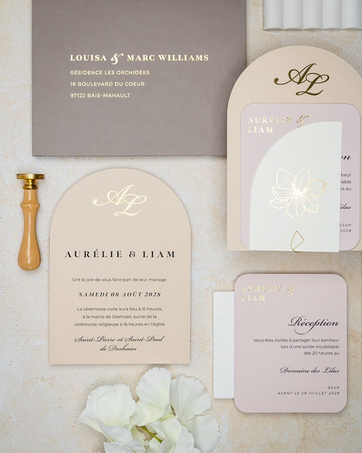 "Callune" - Faire-part de mariage moderne, chic et élégant avec dorure or – Wedding stationery - Création Luxe Carterie Studio