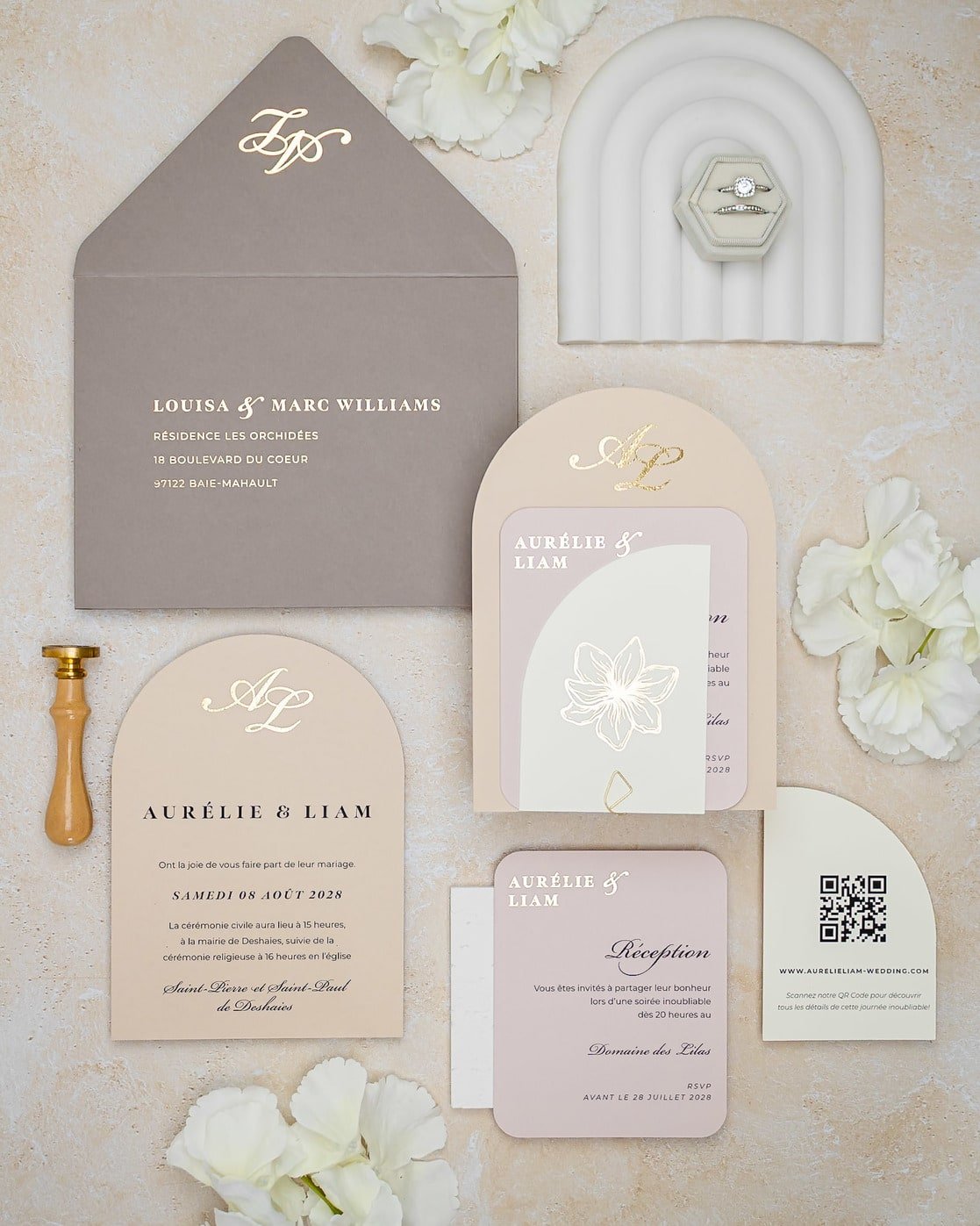"Callune" - Faire-part de mariage moderne, chic et élégant avec dorure or – Wedding stationery - Création Luxe Carterie Studio