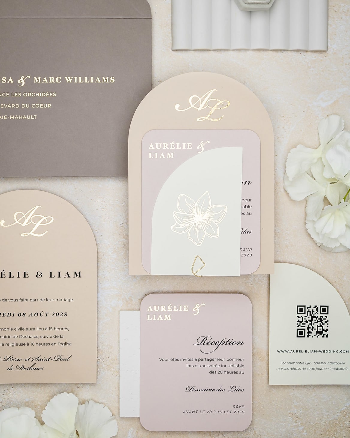 "Callune" - Faire-part de mariage moderne, chic et élégant avec dorure or – Wedding stationery - Création Luxe Carterie Studio
