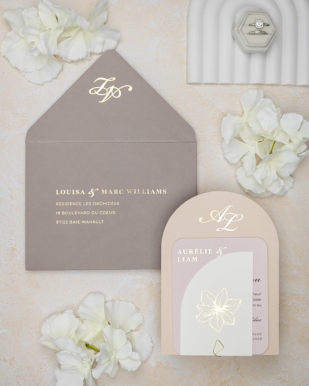 "Callune" - Faire-part de mariage moderne, chic et élégant avec dorure or – Wedding stationery - Création Luxe Carterie Studio