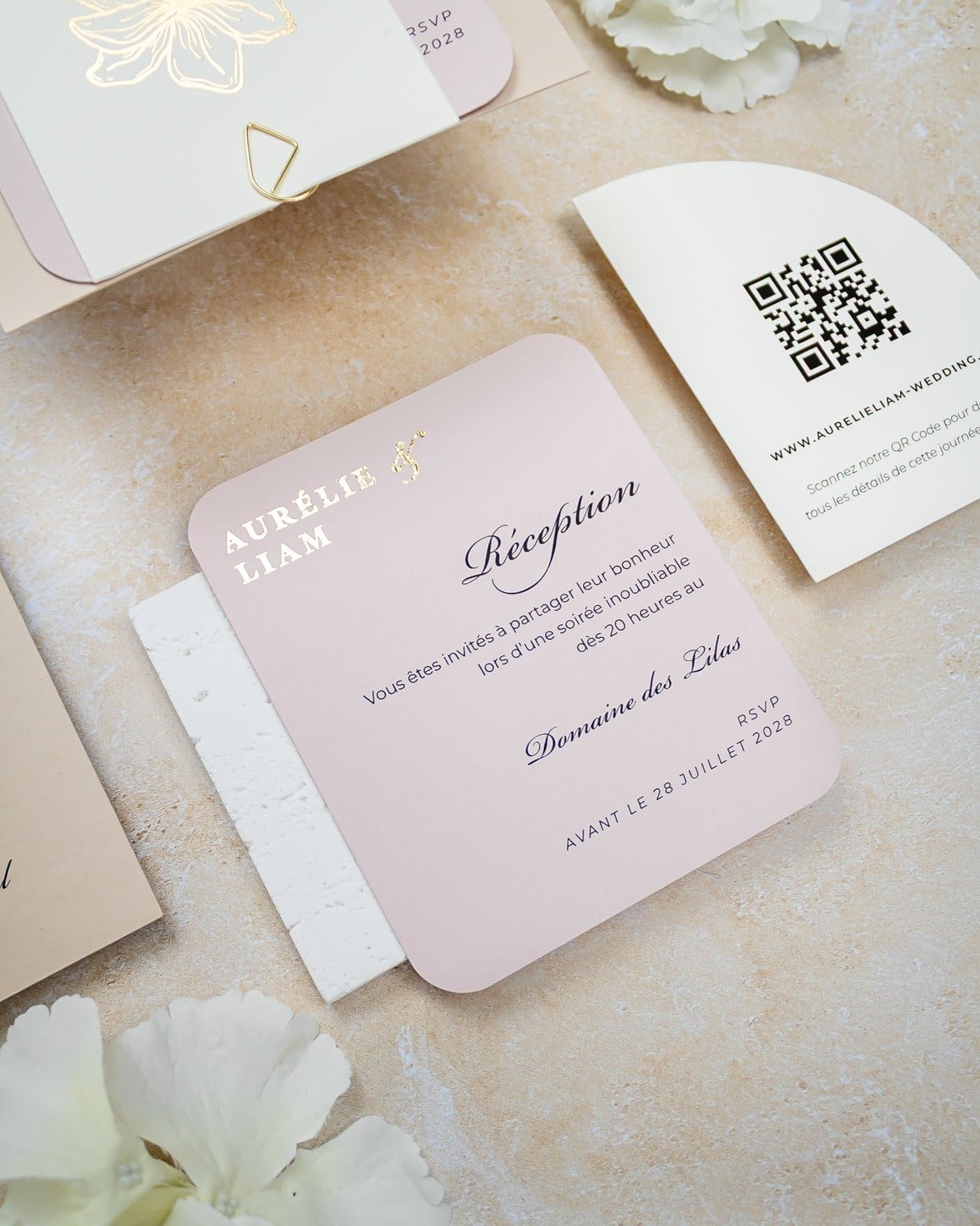 "Callune" - Faire-part de mariage moderne, chic et élégant avec dorure or – Wedding stationery - Création Luxe Carterie Studio