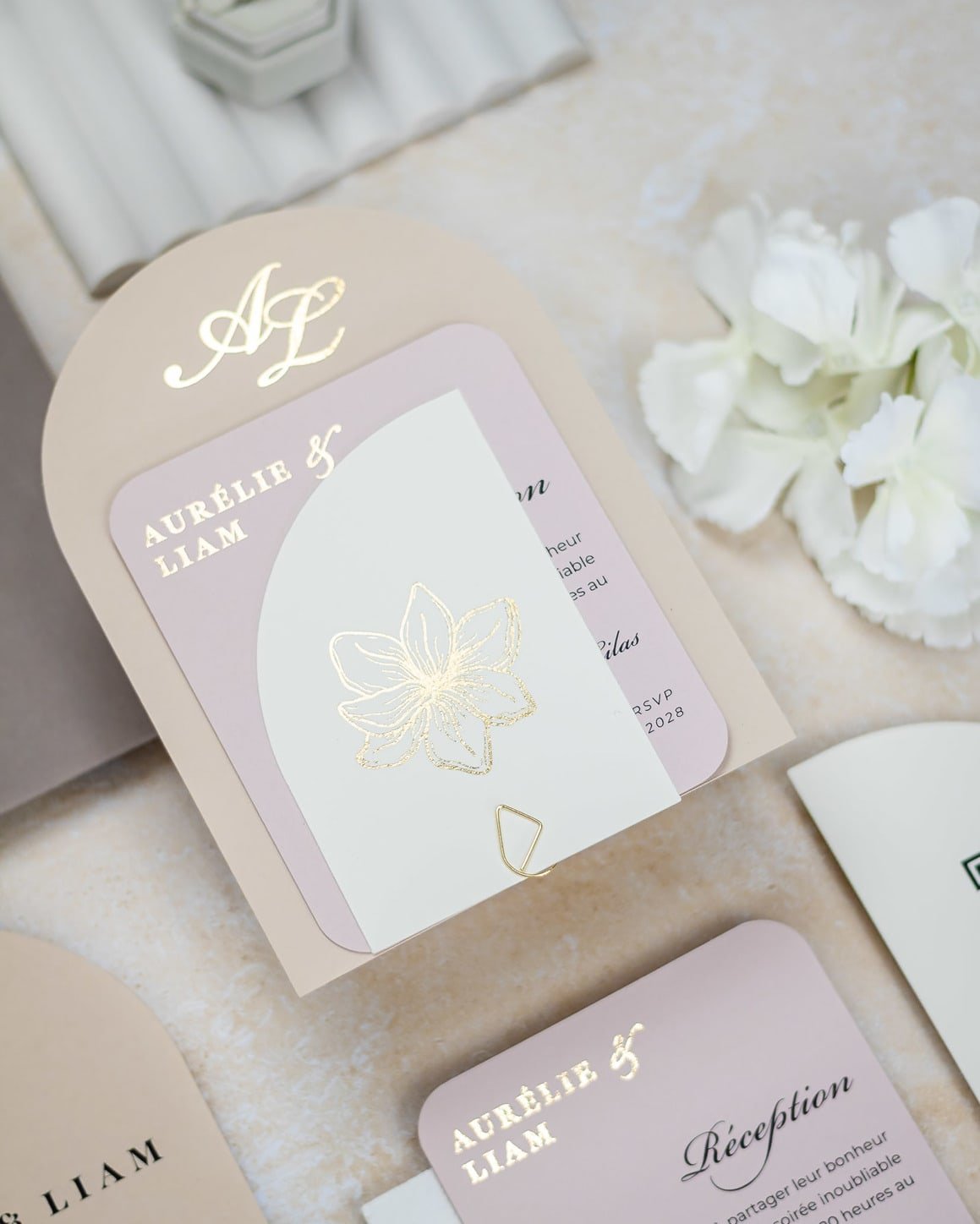 "Callune" - Faire-part de mariage moderne, chic et élégant avec dorure or – Wedding stationery - Création Luxe Carterie Studio