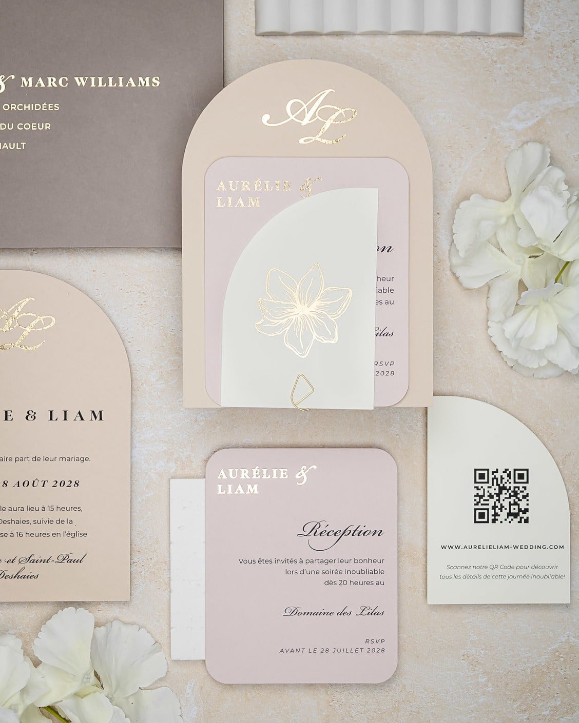 "Callune" - Faire-part de mariage moderne, chic et élégant avec dorure or – Wedding stationery - Création Luxe Carterie Studio