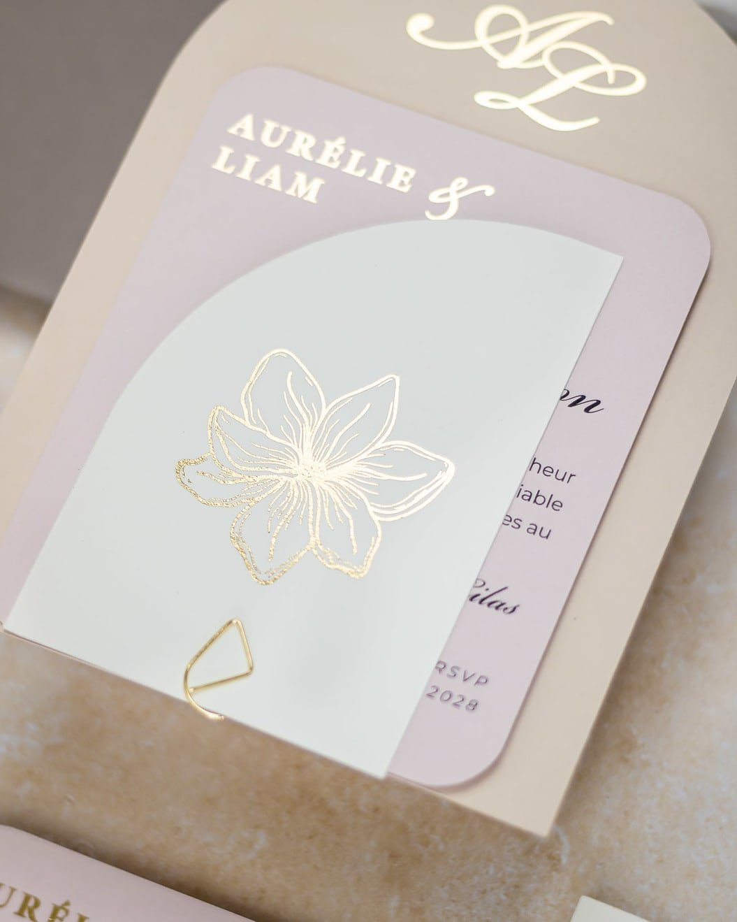 "Callune" - Faire-part de mariage moderne, chic et élégant avec dorure or – Wedding stationery - Création Luxe Carterie Studio