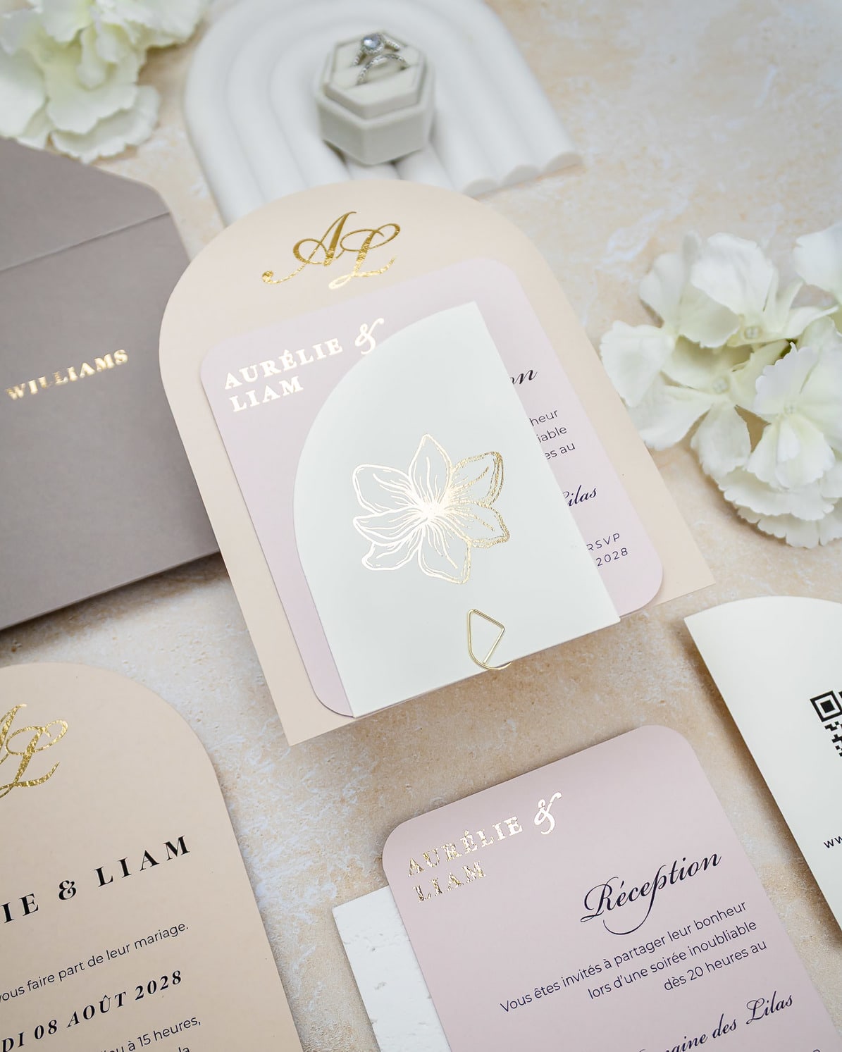 "Callune" - Faire-part de mariage moderne, chic et élégant avec dorure or – Wedding stationery - Création Luxe Carterie Studio