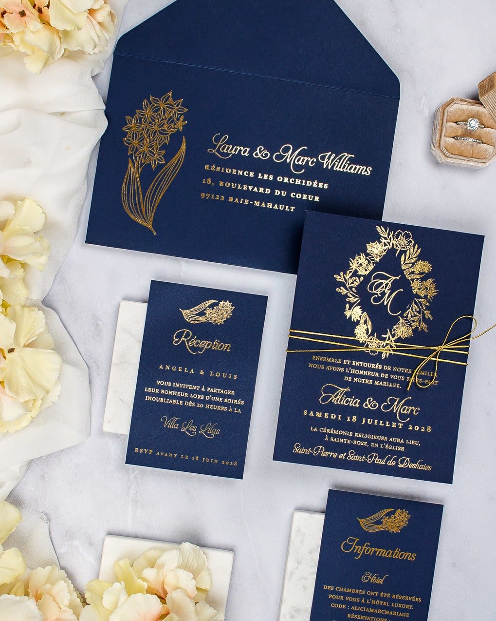 "Carla" - Faire-part de mariage chic, élégant et romantique avec dorure or - Wedding stationery - Création Luxe Carterie Studio