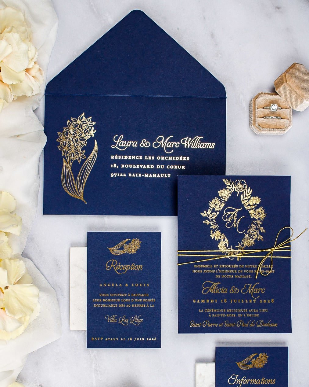 "Carla" - Faire-part de mariage chic, élégant et romantique avec dorure or - Wedding stationery - Création Luxe Carterie Studio