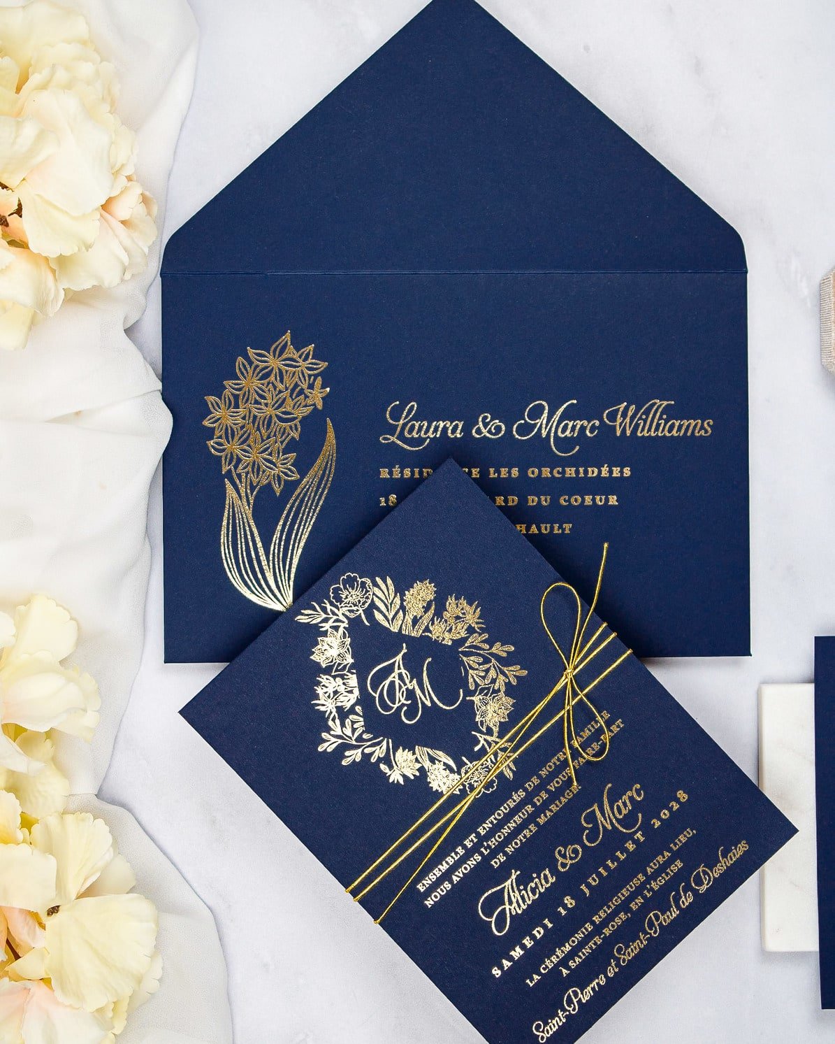 "Carla" - Faire-part de mariage chic, élégant et romantique avec dorure or - Wedding stationery - Création Luxe Carterie Studio