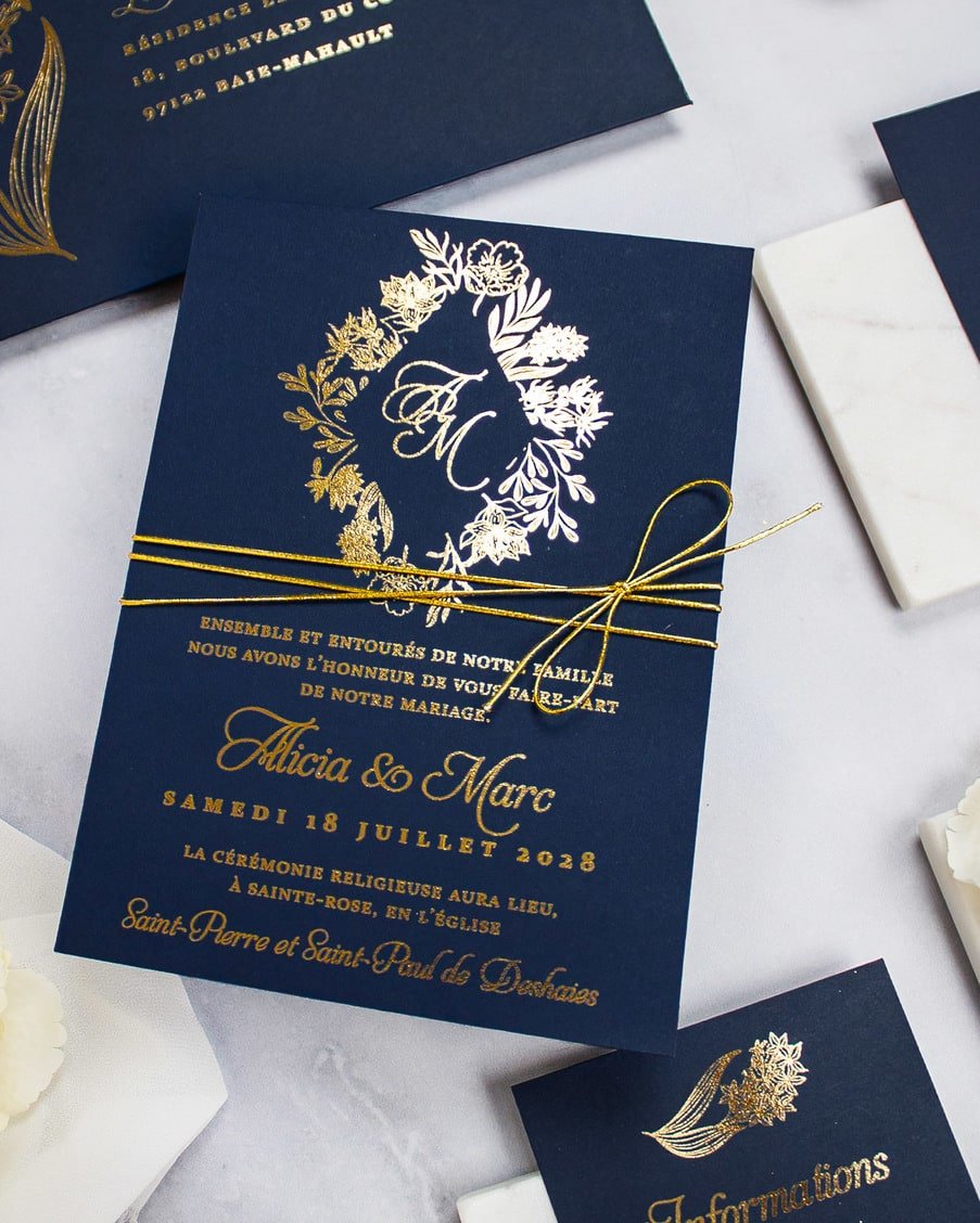 "Carla" - Faire-part de mariage chic, élégant et romantique avec dorure or - Wedding stationery - Création Luxe Carterie Studio