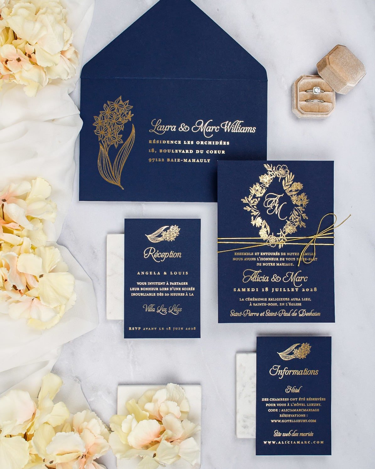 "Carla" - Faire-part de mariage chic, élégant et romantique avec dorure or - Wedding stationery - Création Luxe Carterie Studio