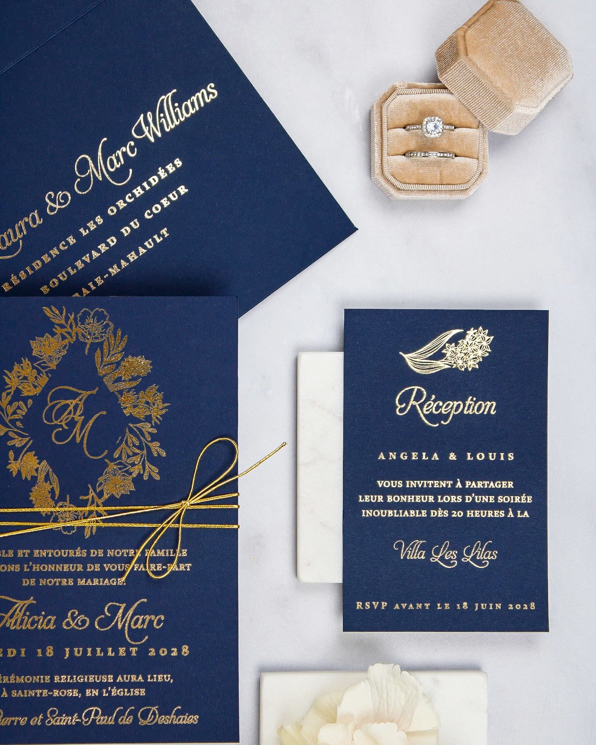"Carla" - Faire-part de mariage chic, élégant et romantique avec dorure or - Wedding stationery - Création Luxe Carterie Studio