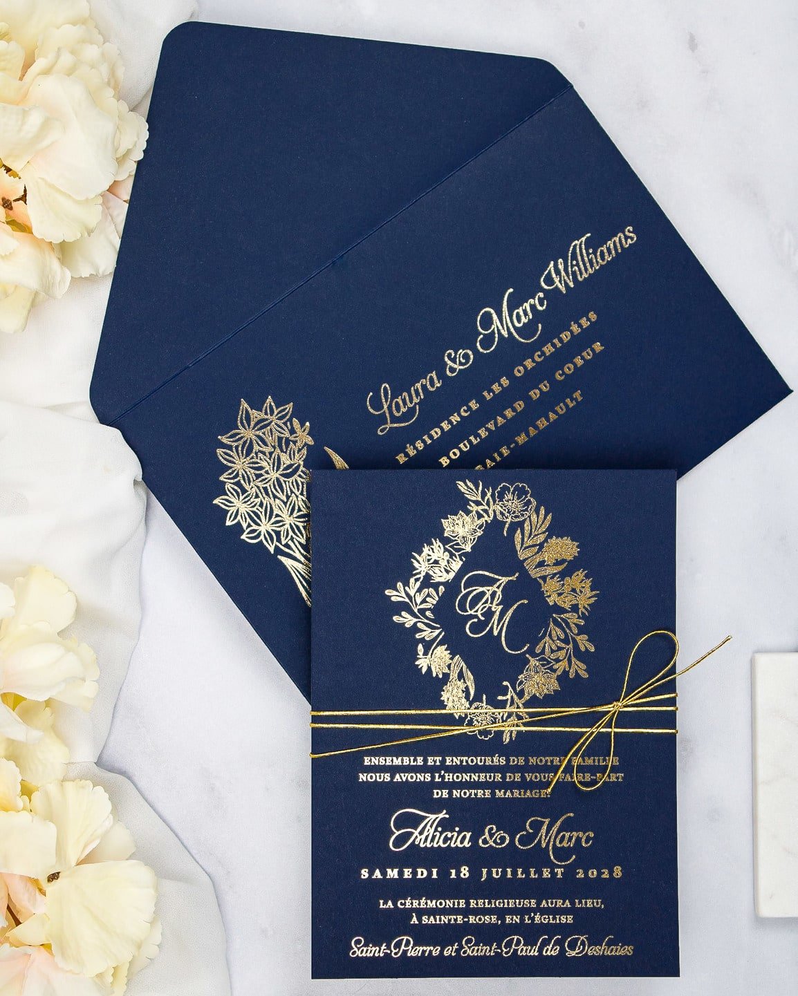"Carla" - Faire-part de mariage chic, élégant et romantique avec dorure or - Wedding stationery - Création Luxe Carterie Studio