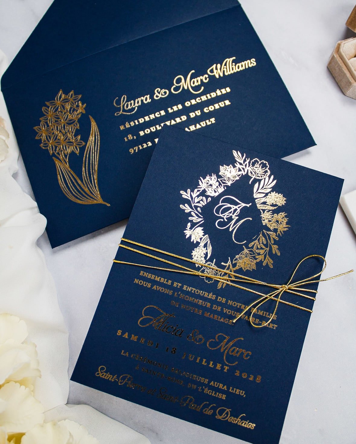"Carla" - Faire-part de mariage chic, élégant et romantique avec dorure or - Wedding stationery - Création Luxe Carterie Studio