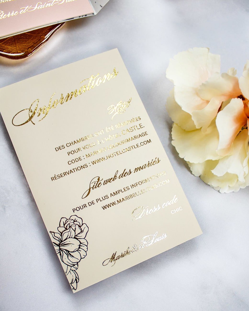 "Carline" - Faire-part de mariage chic, élégant et romantique avec dorure or - Wedding stationery - Création Luxe Carterie Studio