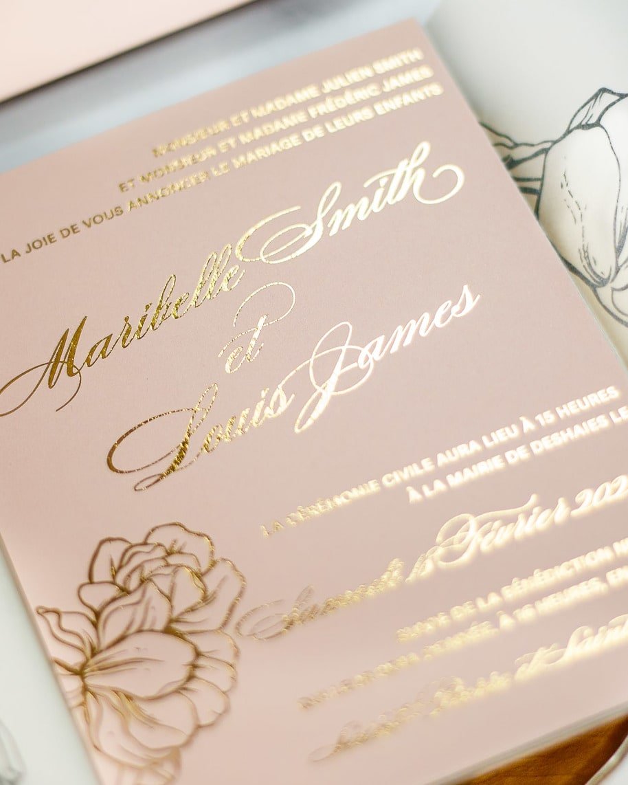 "Carline" - Faire-part de mariage chic, élégant et romantique avec dorure or - Wedding stationery - Création Luxe Carterie Studio
