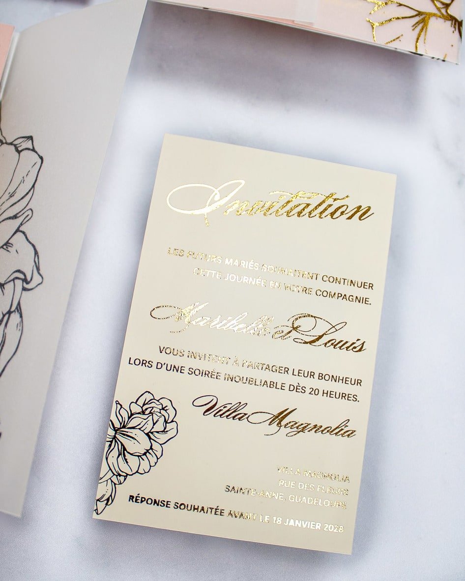 "Carline" - Faire-part de mariage chic, élégant et romantique avec dorure or - Wedding stationery - Création Luxe Carterie Studio