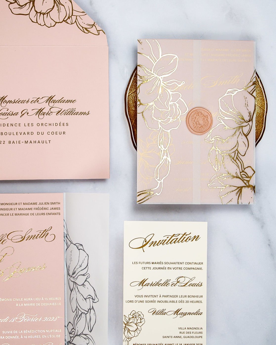 "Carline" - Faire-part de mariage chic, élégant et romantique avec dorure or - Wedding stationery - Création Luxe Carterie Studio