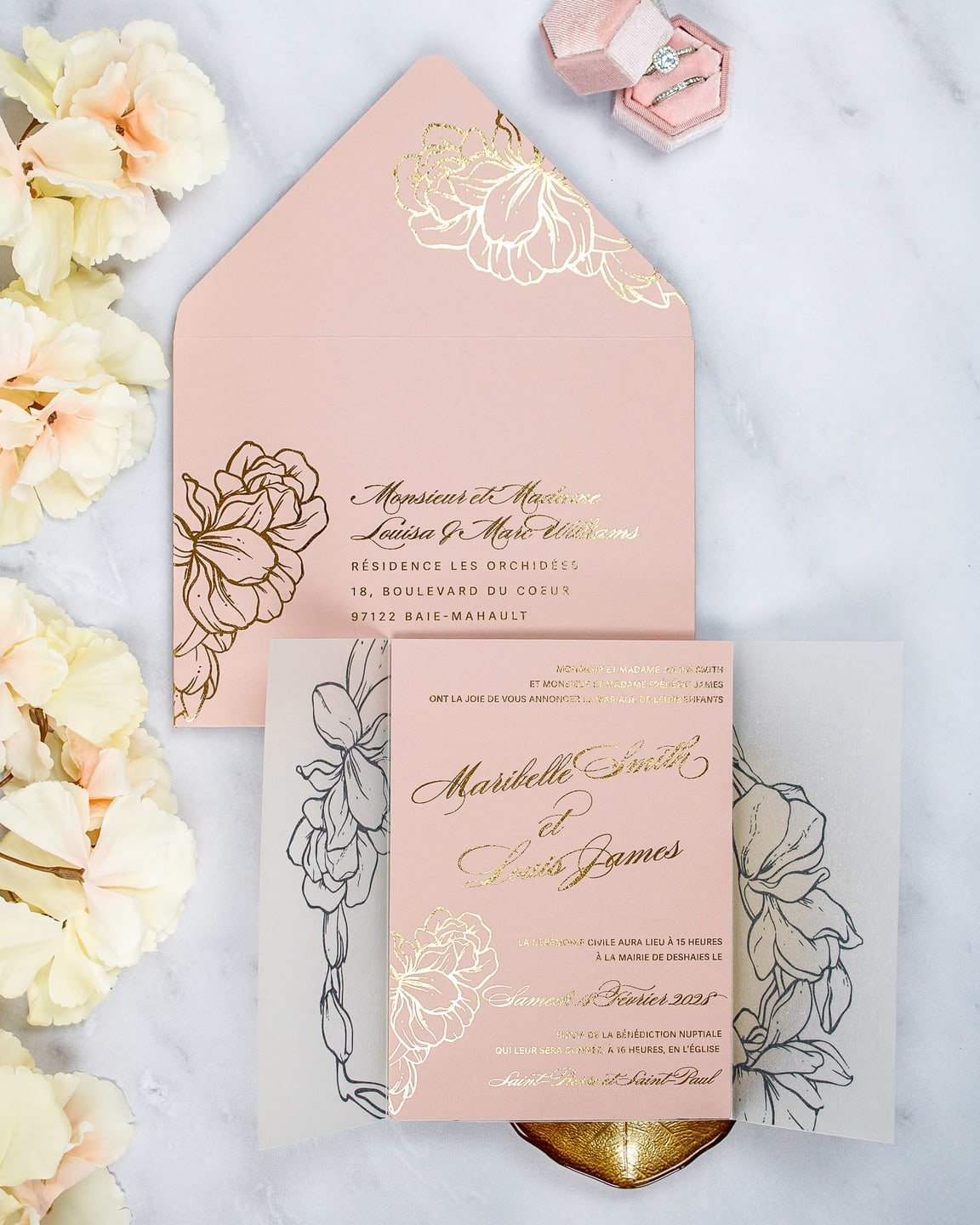 "Carline" - Faire-part de mariage chic, élégant et romantique avec dorure or - Wedding stationery - Création Luxe Carterie Studio