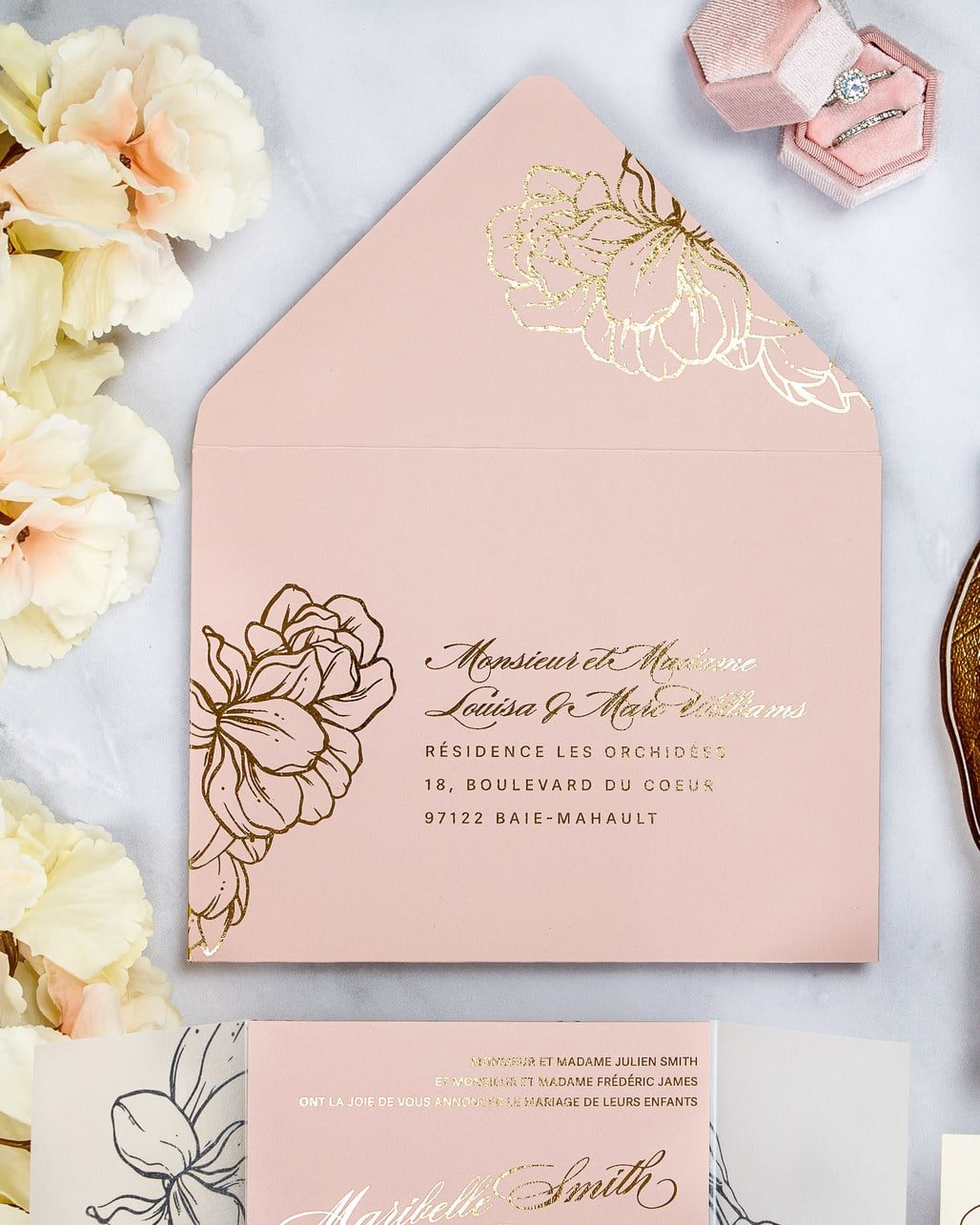 "Carline" - Faire-part de mariage chic, élégant et romantique avec dorure or - Wedding stationery - Création Luxe Carterie Studio