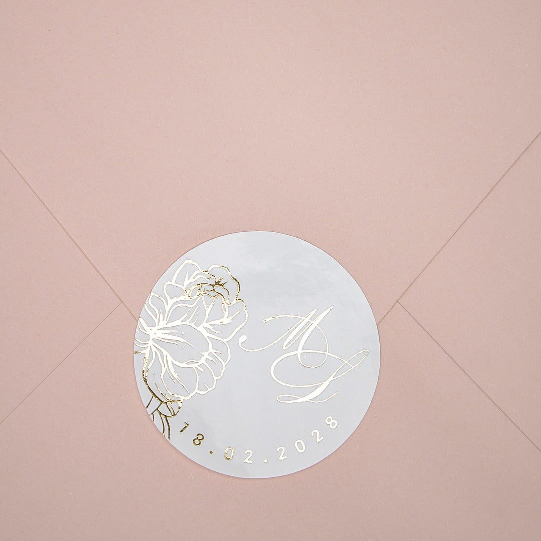 "Carline - Sticker" - Faire-part de mariage chic, élégant et romantique avec dorure or - Wedding stationery - Création Luxe Carterie Studio