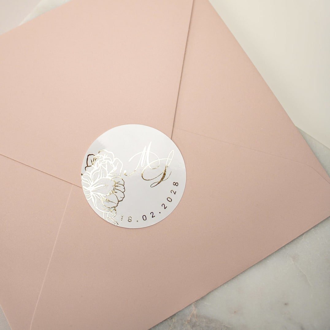 "Carline - Sticker" - Faire-part de mariage chic, élégant et romantique avec dorure or - Wedding stationery - Création Luxe Carterie Studio
