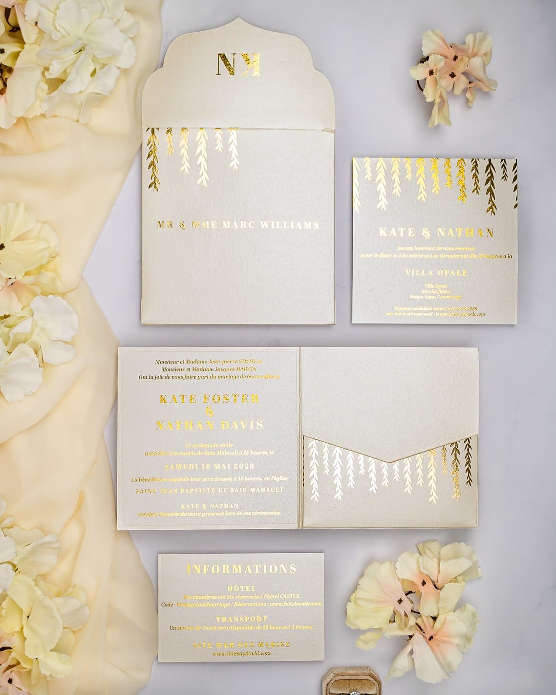 "Carly" - Faire-part de mariage chic, élégant et romantique avec dorure or - Wedding stationery - Création Luxe Carterie Studio