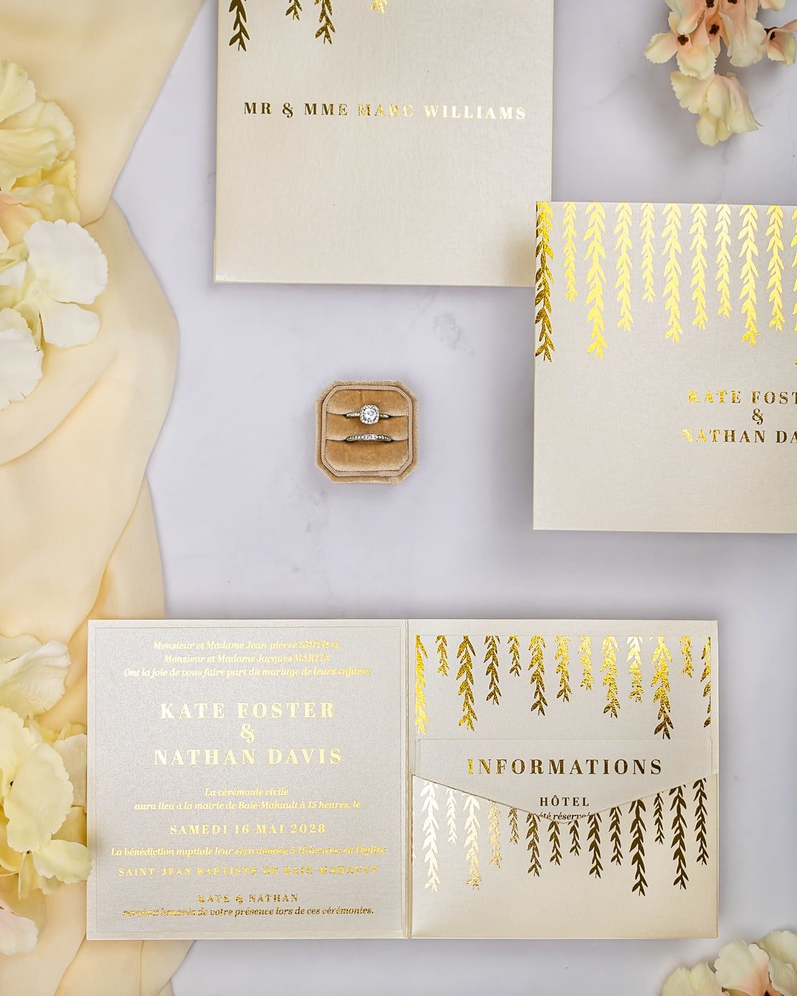"Carly" - Faire-part de mariage chic, élégant et romantique avec dorure or - Wedding stationery - Création Luxe Carterie Studio