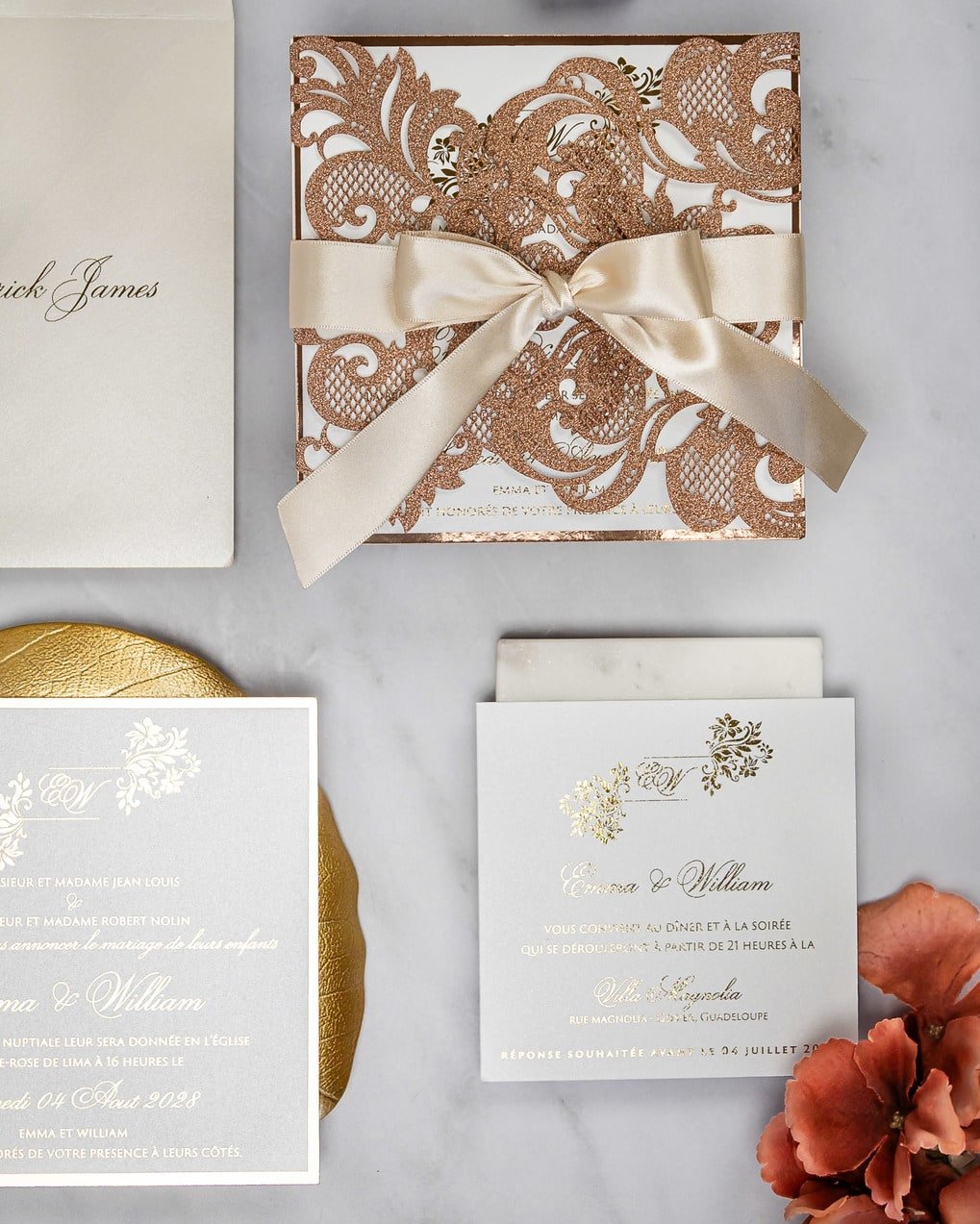 "Cassy" - Faire-part de mariage laser cut élégant et romantique avec dorure or - Wedding stationery - Création Luxe Carterie Studio