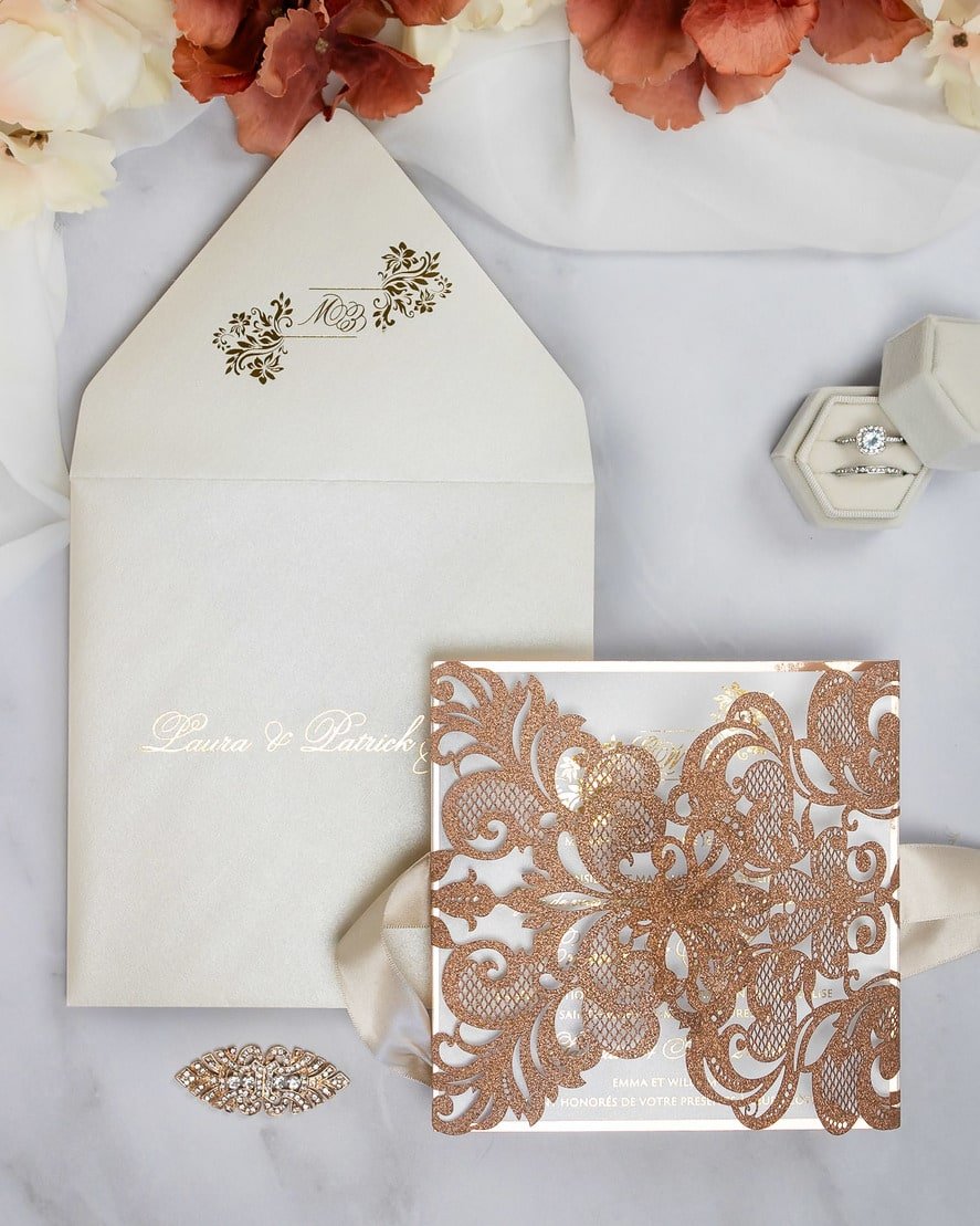 "Cassy" - Faire-part de mariage laser cut élégant et romantique avec dorure or - Wedding stationery - Création Luxe Carterie Studio