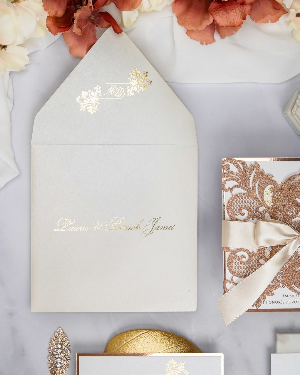 "Cassy" - Faire-part de mariage laser cut élégant et romantique avec dorure or - Wedding stationery - Création Luxe Carterie Studio